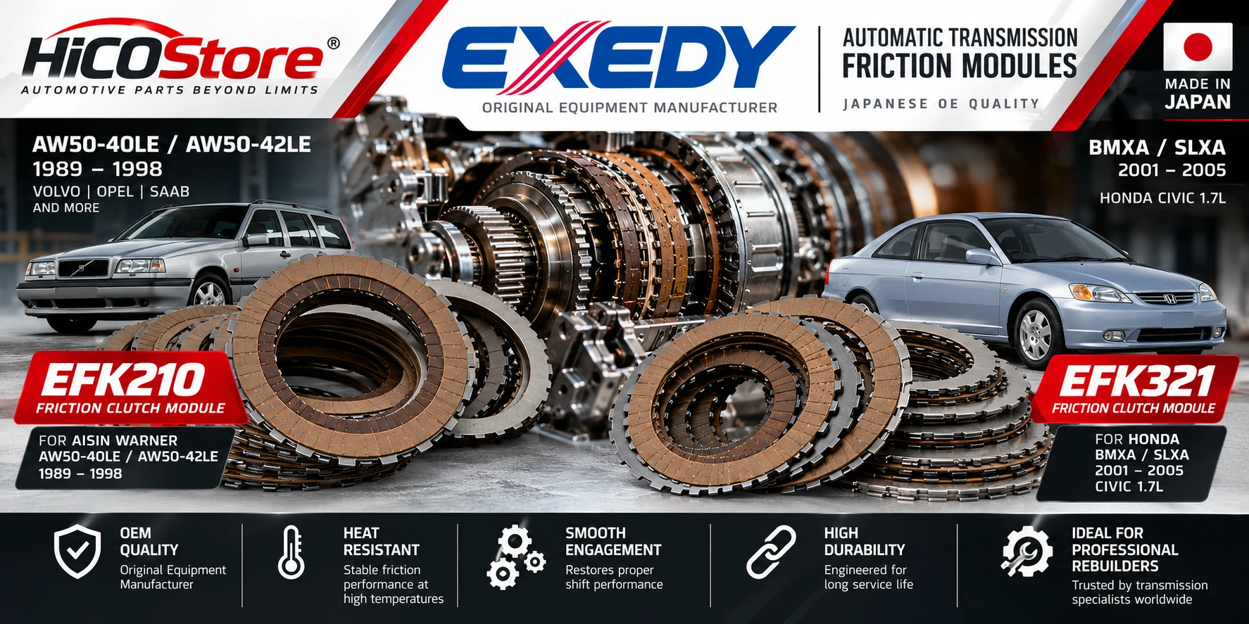 EXEDY EFK210, EXEDY EFK321, AW50-40LE friction kit, Honda BMXA clutch kit, automatic transmission rebuild
